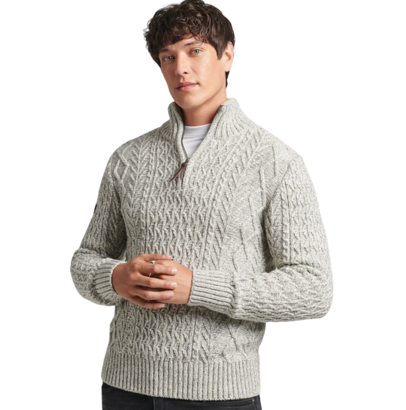 Superdry Rib Pattern Jacob Henley Zip Neck Jumper Ecru-1